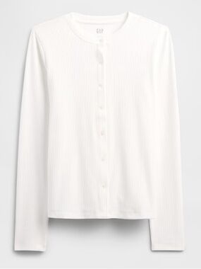 GAP White Ribbed Button-Up Top Long Sleeve Cardigan